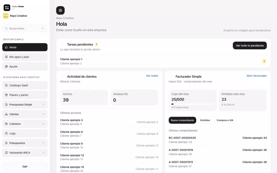 Tablero de Gestion Simple con clientes y tareas
