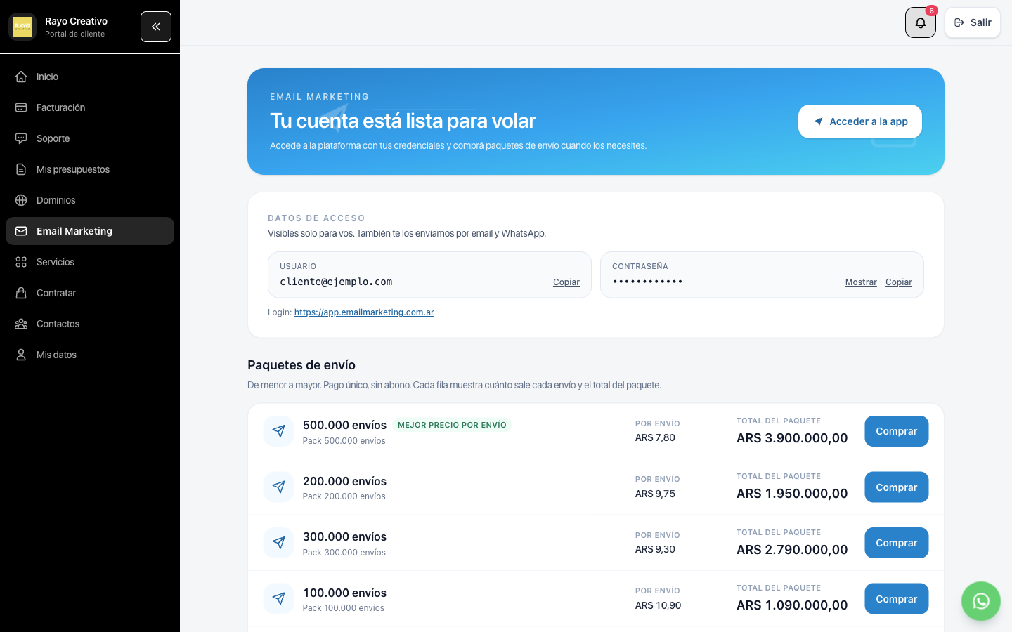 Paquetes de envío de Email Marketing