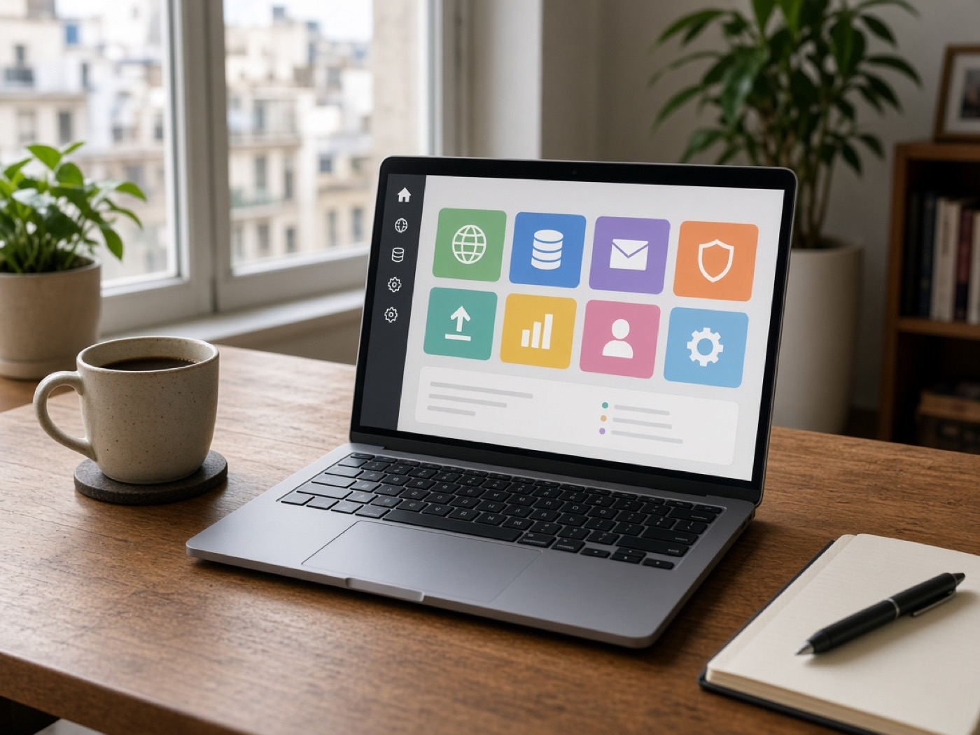 Panel del hosting en una notebook